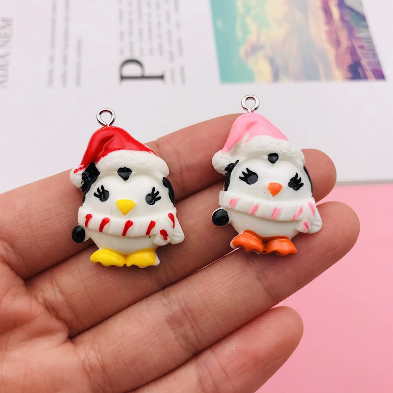 10pcs Hot New Resin Cute Christmas Penguim Charm House Pendant for Keychain, Earring, Scrapbooking, DIY Making, Necklace