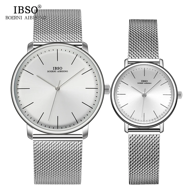 IBSO Brand Couple Quartz Watch Set with Box Simple Wristwatch for Women and Women Valentine\'s Day Present Birthday Gift