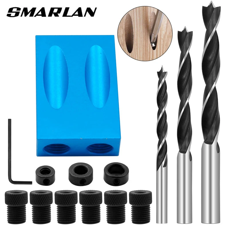 SMARLAN 14pcs localizzatore di fori obliqui punta da trapano lavorazione del legno Kit di maschere per fori tascabili Set di Guide per trapano ad angolo perforatore strumento di carpenteria fai da te