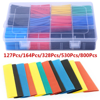 127Pcs/164Pcs/328Pcs/530Pcs Heat Shrink Tube Kit Shrinking Assorted Polyolefin Insulation Sleeving Heat Shrink Tubing Wire Cable