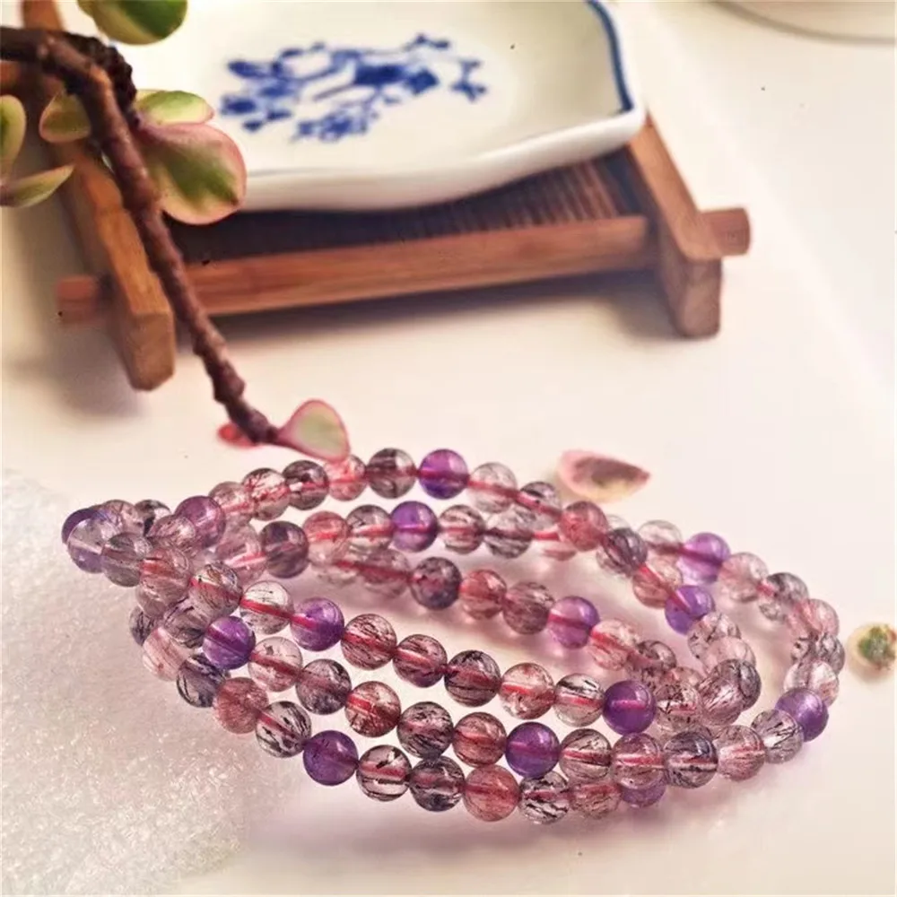 

6mm Natural Super Seven Melody Lepidocrocite Rutilated Quartz Bracelet Jewelry For Women Lady Men Crystal Stone Beads AAAAA