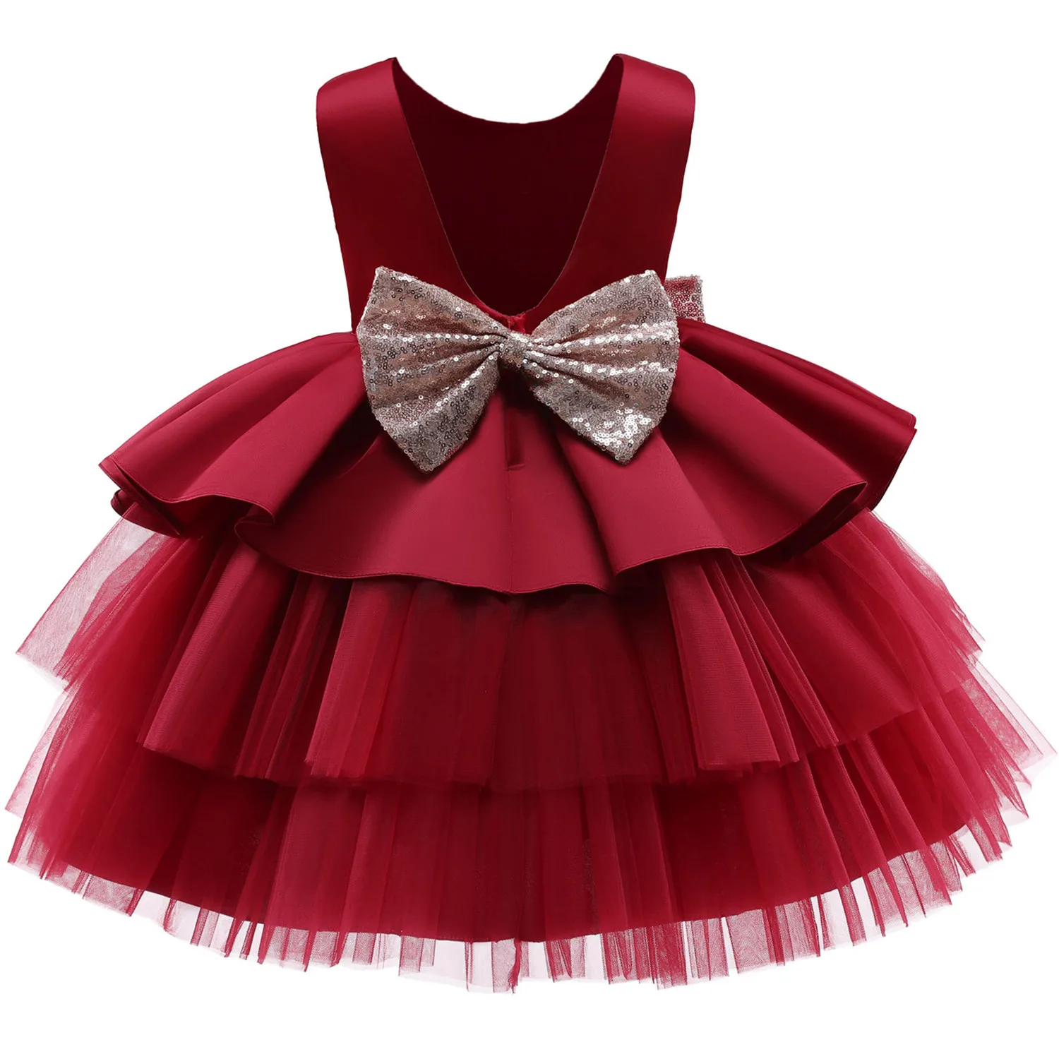 Flower Girl Dress Party Pageant  Dress Backless Bow Tulle Tutu Dress Toddler Girl Clothes Christening Gown 1 Year Birthday Dress