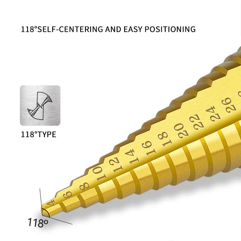 4-32MM HSS Titanium Coated Step Drill Bit Drill Power Tool Wood Hole Milling Cutter High Speed Metal Cone