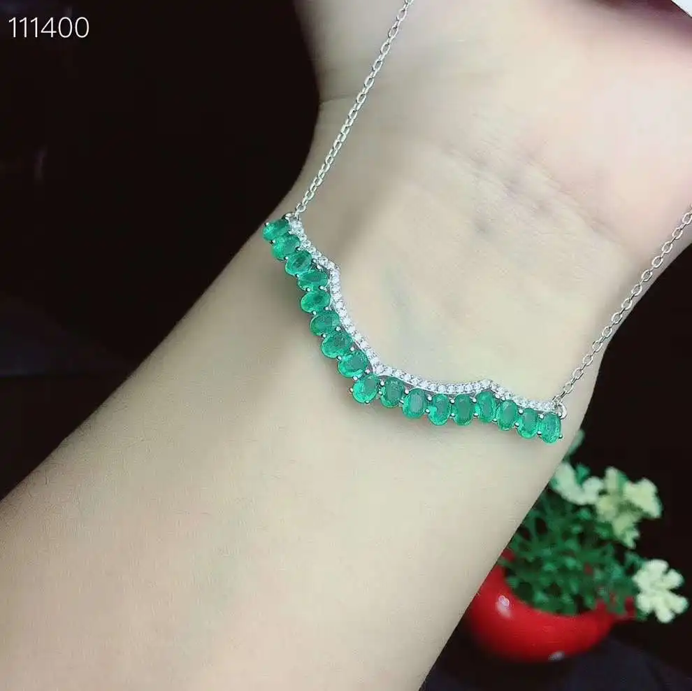 100% Natural And Real Emerald Pendant Solid S925 Sterling Silver Emerald necklace For Women Colour Gem Stone Fine Jewelry