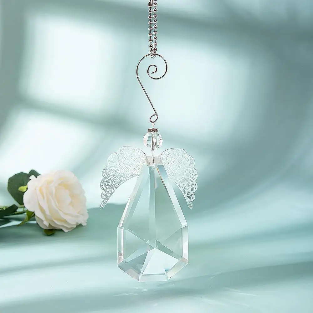 Cute Crystal Angel With Metal Wings Hanging Crystal Suncatcher For Garden Rainbow Catcher Prism Window Hanging Wholesale