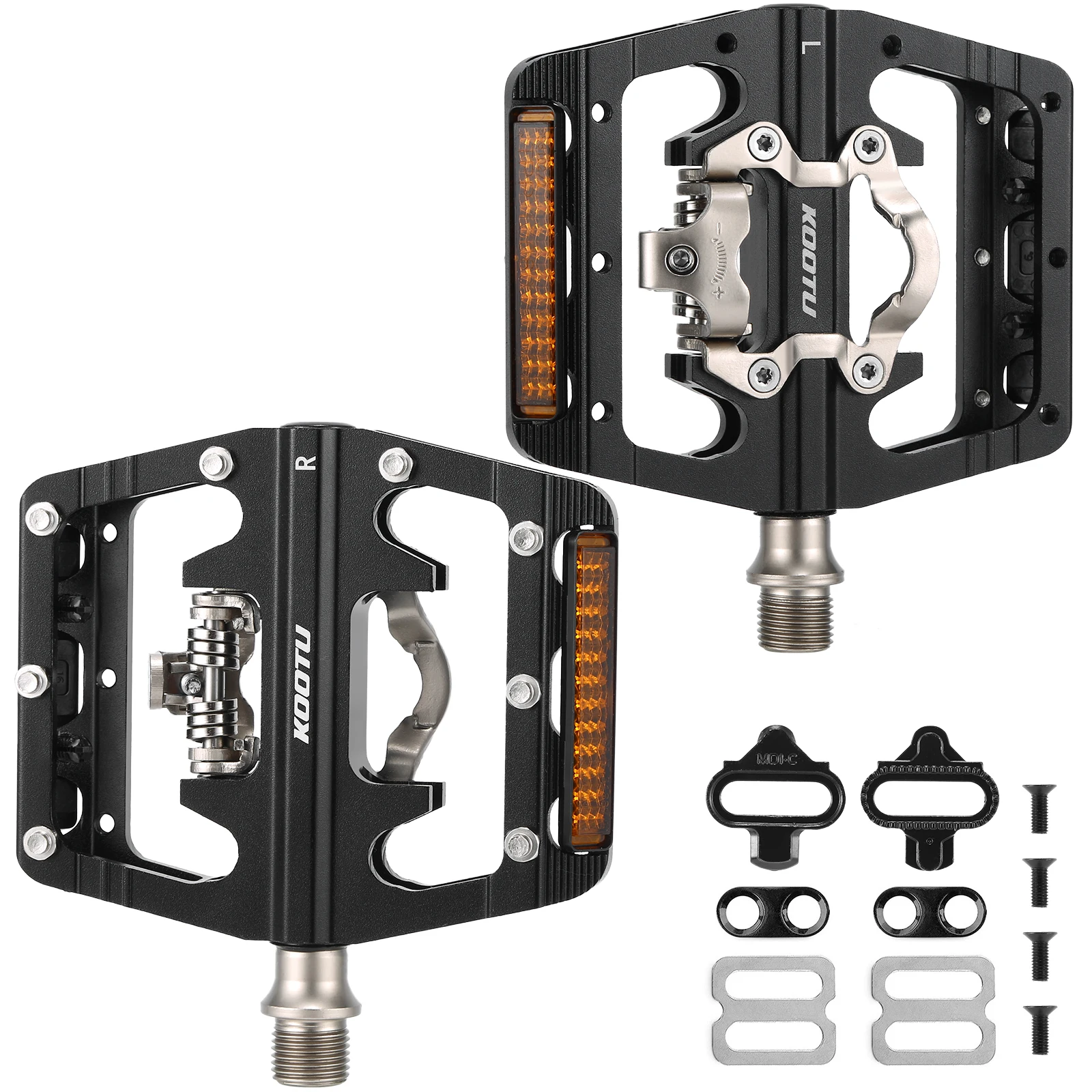 

Mountain Bike Clipless Pedals for SHIMANO SPD System All Aluminum MTB Clip Pedals with Night Light Reflector Lockable Pedals