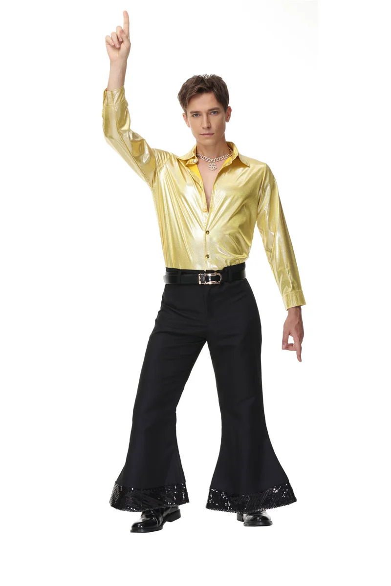 Man 70s 80s Retro Hippie Costume discoteca Stage Performance Rock Cosplay Halloween Fancy Dress