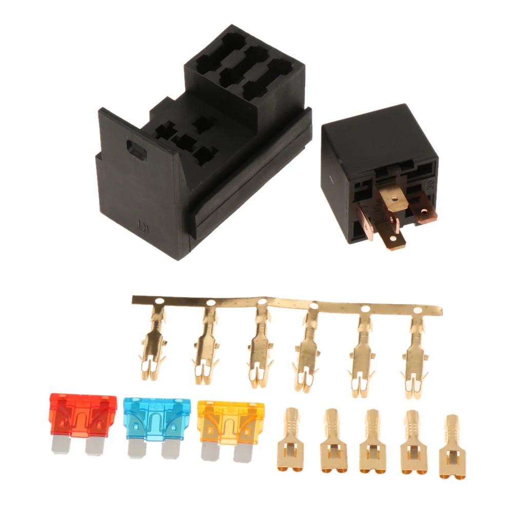 Automotive Marine RV Boat Fuse Relay Holder 4-Slot Relay Box 1 Relay 3 Fuses Automotive Fuse Relay Box Holder Relay Socket