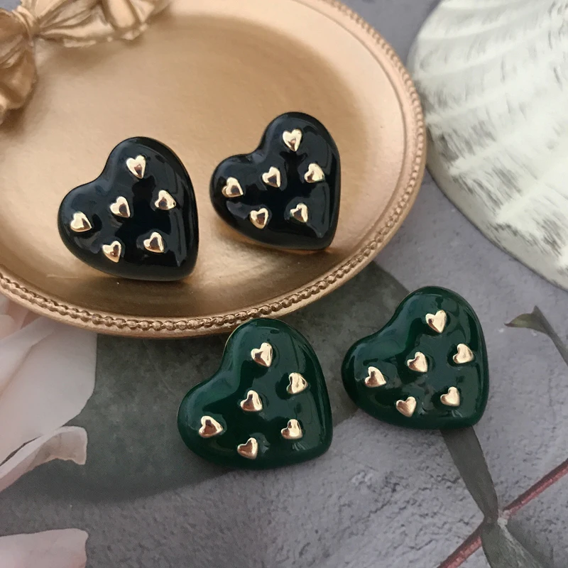 Heart Earrings New Drip-Glaze Wholesale Ear Nail Women Girls Modern Fashion