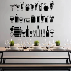 30 Pcs  Alcohol Drink Mug Wine Glass Wall Sticker Bar Bear Whiskey Wine Cocktail Flip Wall Decal Dinning Room Vinyl Home Decor
