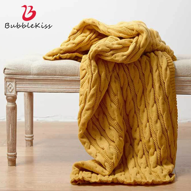 

Bubble Kiss Knitted Throw Blanket Retro Twist Sofa Blankets Pure Color Home Blankets For Bed Anti-Pilling Office Siesta Blanket