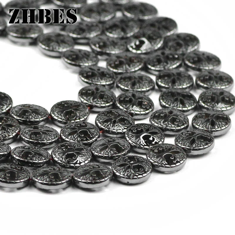 12mm Black Life Tree shape Natural Stone Hematite Curved coin Spacer Loose Beeads For DIY Jewelry Making Bracelet Findings