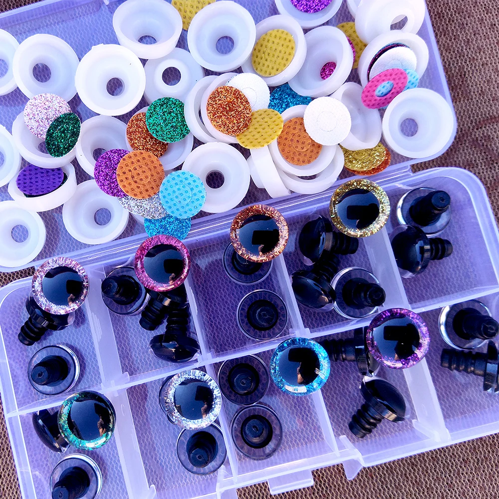 30pcs/Box Clear 3D Glitter Safety Eyes For Toys Puppet Crochet Plastic Safety Toy Eyes Mix Size 9/10/12/14/16mm Amigurumi