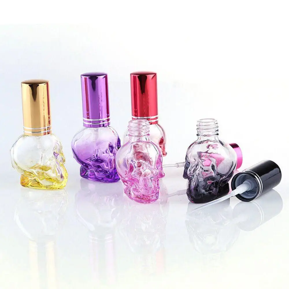 8 ML Glass Spray Perfume Bottles Personality Skull Shape Refillable Portable Empty Glass Perfume Bottle Travel Mini Press Bottle