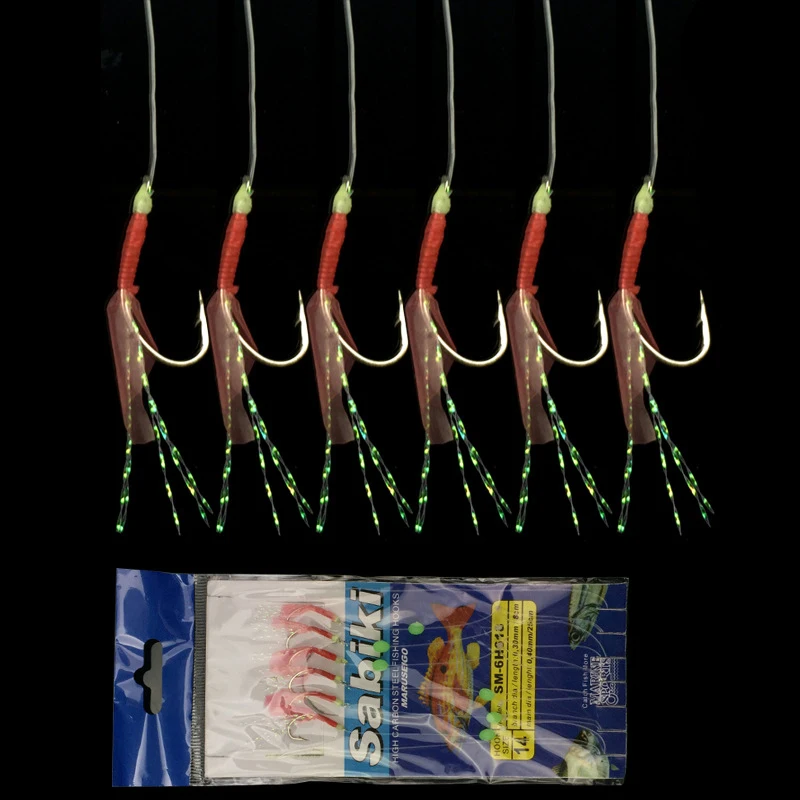 Wifreo 3 sets Sabiki Rig Simulated Fish Skin String Hooks for Salt Water Luminous Soft Shrimp Fishing Lure Tackle