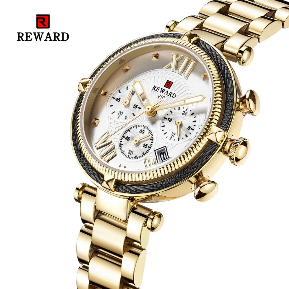 REWARD 2021 New Gold Watch Women Watches Ladies 3 ATM Waterproof Steel Women's Bracelet Watches Female Clock Relogio Feminino