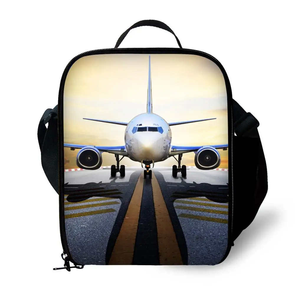 

3D Airplane Print Lunch Bag for Children Boys Durable Insulated Jet Lunchbox Small Black Plane Lunch Box Customized cooler Bag