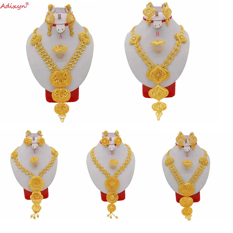 

Adixyn(five desigh)Fashion Long Necklace/Earrings/Ring Jewelry Set Women Gold Color Arab Jewelry Wedding Accessories N01044