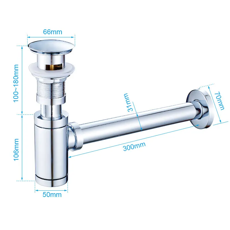 COOAN00-Laiton-Piège à bouteille rond moderne en P 1 1/4, kit de tuyau de vidange d'évier antique avec vidange escamotable