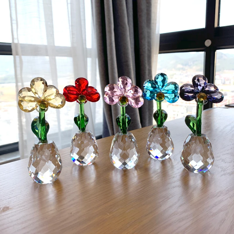 Crystal Orchid Flower Figurine Glass Eternal Flower Sculpture Ornament Beautiful Flower For Love Home Table Wedding Decor