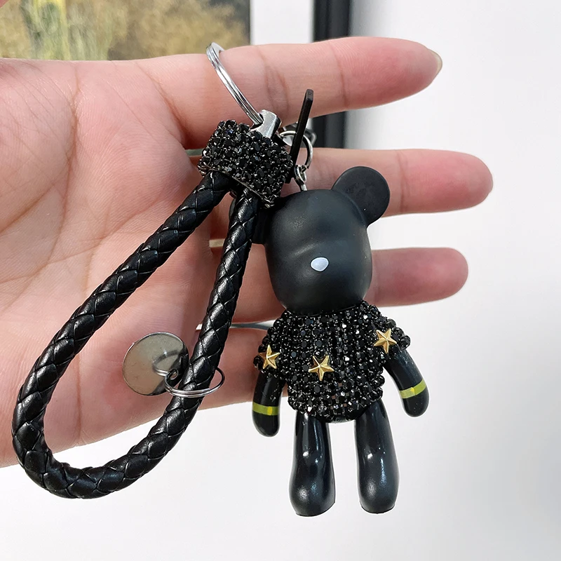 Luxury Rhinestone Purse Keychain Small Bear Car Keychain Women Bag Accessories Couple Key Chain Charm Holder