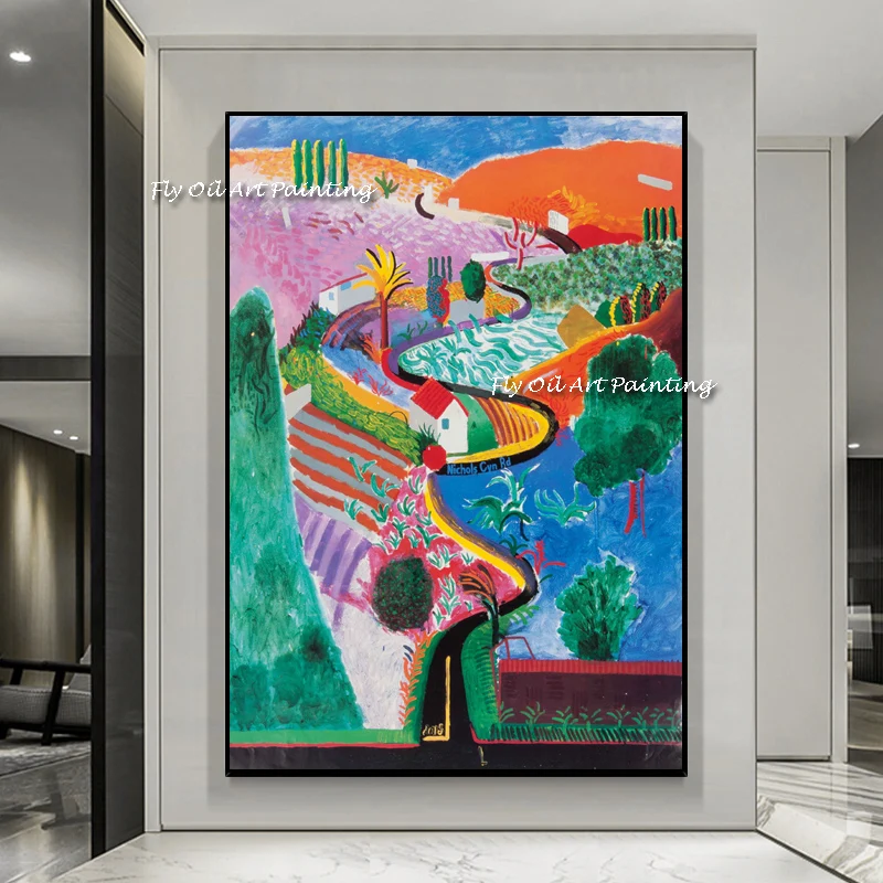 

David hockney landscape colorful 2021 fashion art Handmade abstract oil painting gorgeous abstract Painting home decoration