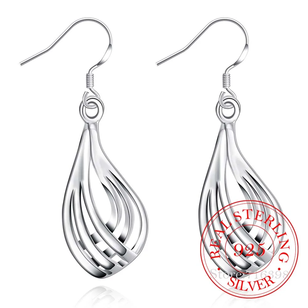 

Korean 925 Sterling Silver Exquisite 3-line Ripple Water Drop Vintage Dangle Earrings For Women 2020 Engagement Wedding Jewelry