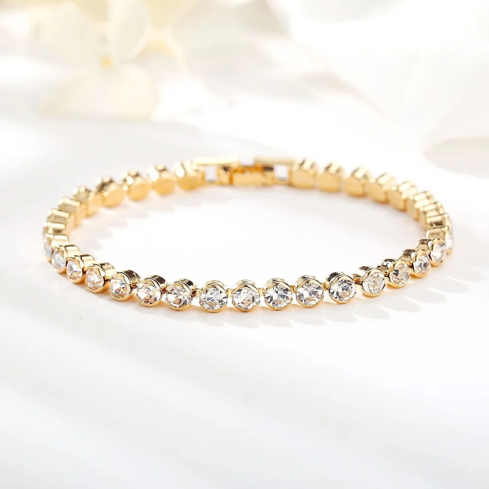 Luxury Crystal Tennis Bracelets For Women Wedding Gift Gold Silver Color Metal Roman Chain Bracelets Bangles Jewelry