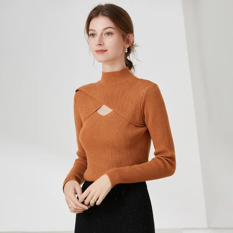 2023 Herfst En Winter Nieuwe Forens Semi-Coltrui Slanke Trui Flash Garen Foundation Sweater