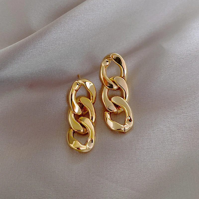 Korea Fashion Exaggerated Metal Chain Earring 2021New Temperament Female Trend Earrings Stainless Steel Earrings Women's Jewelry