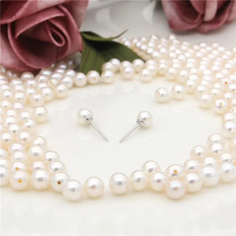 2pcs Natural Fresh Water Pearl Round Half Drilled Beads Semi Hole AAA Grade 5-5.5mm For Making Jewelry DIY Earring Craft Pendant