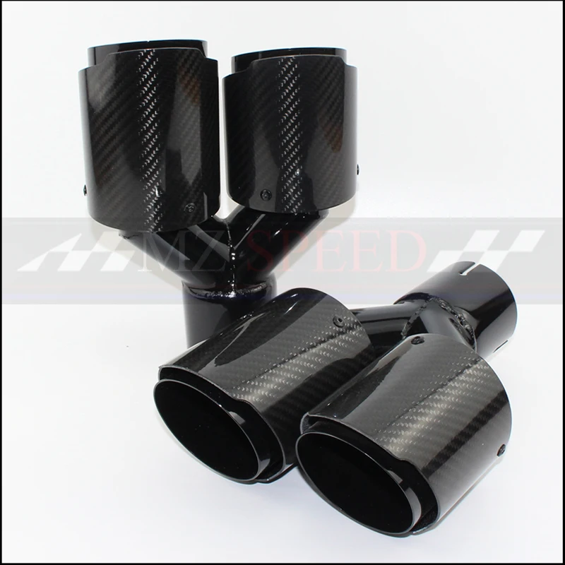 A pair of auto parts exhaust pipe  grade carbon fiber double pipe universal coating black carbon double end muffler pipe suita