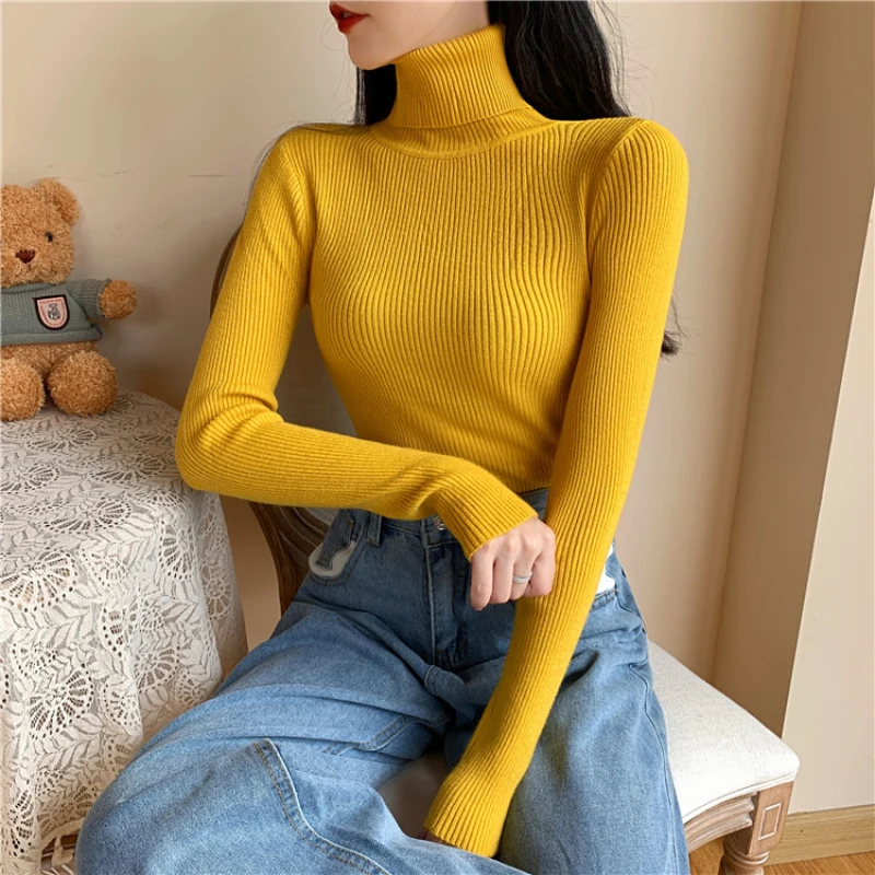 JMPRS Rollkragen Frauen Pullover Herbst Langarm Weibliche Grundlegende Gestrickte Jumper Hohe Elastische Einfache Feste Farbe Tops Dropshipping