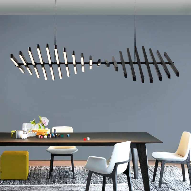 

Designer Leowr Sylas Light Stack Pendant Lamp Modern Fishbone Office Hanging Lamp Restaurant Hotel LED Black White Chandelier