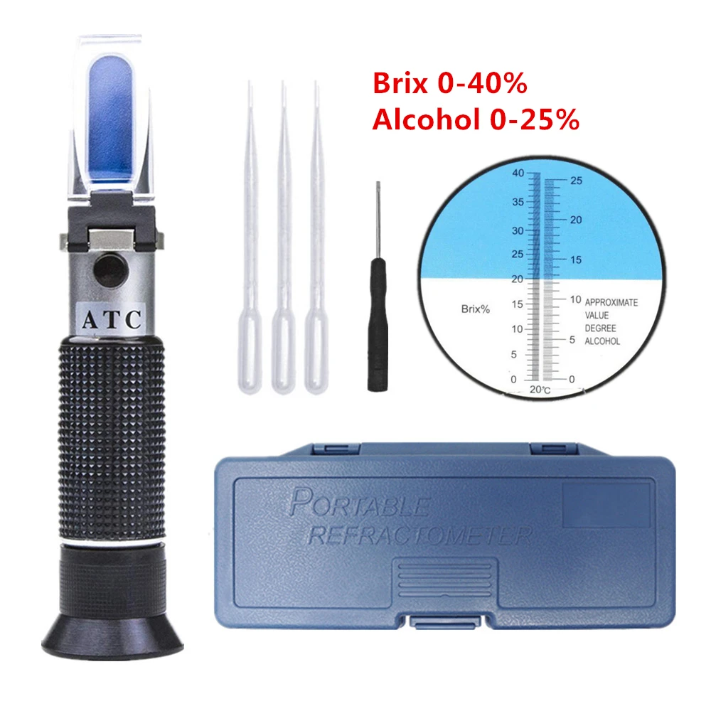 Wine Refractometer Alcohol 0-25% Spirits Tester Alcoholometer Brix 0-40% Sugar Meter Dual-scale Design To Measure