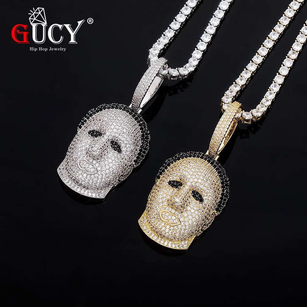 GUCY Hip Hop Figure Head Pendant Necklace  Iced Out Tennis Chain Gold Color AAA Cubic Zircon Men's Women Hip hop Rock Jewelry