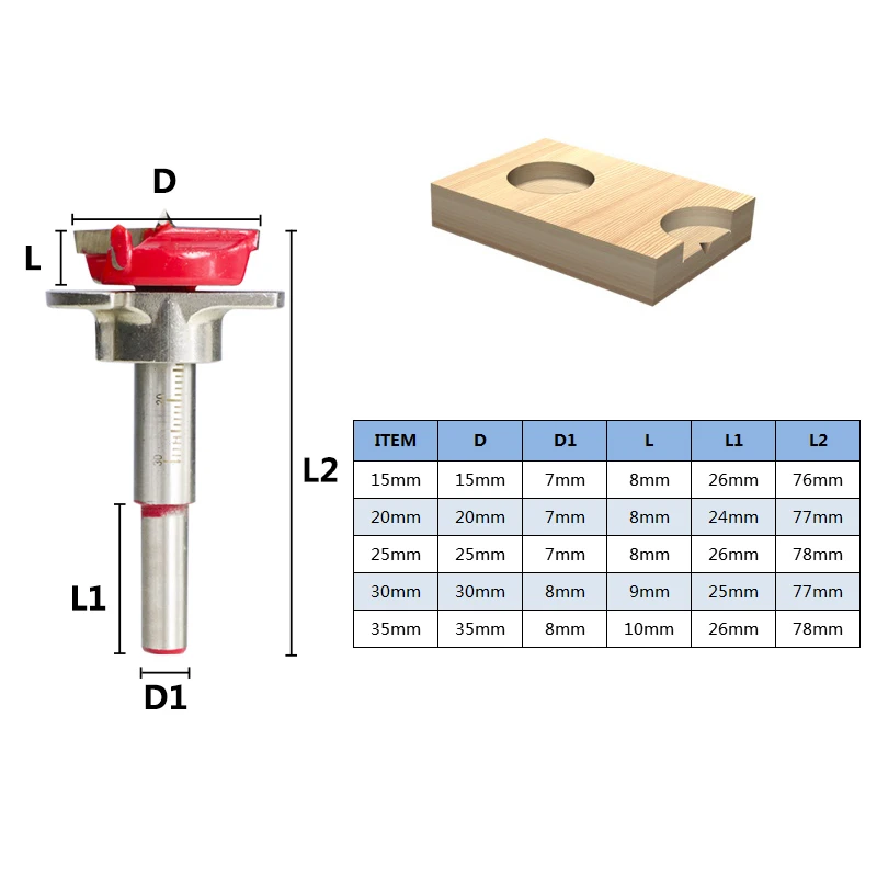 Djustable Carbide Drill Woodworking Positioning Hole Opener Set Diameter 15/20/25/30/35mm Hinge Hole Opener Drilling Tool