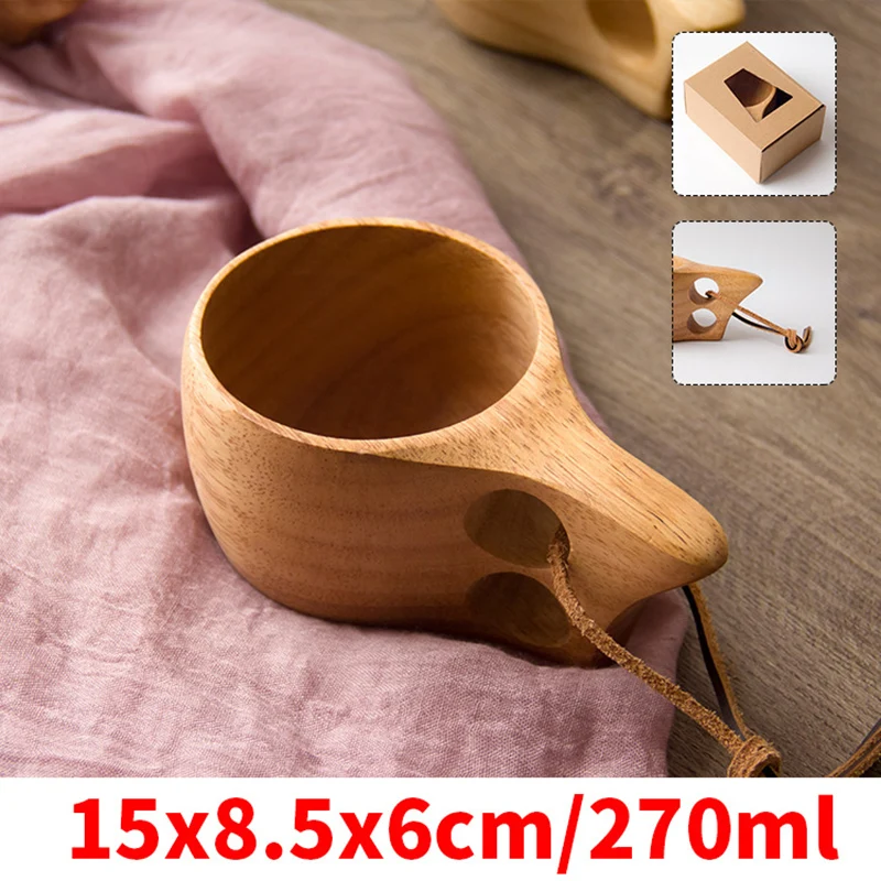 Handmade Nordic Wooden Cups Portable Kuksa Lanyard Coffee Mug Milk Cup 250ml Tea Coffee Drinking Cup Wood Coffee Mug