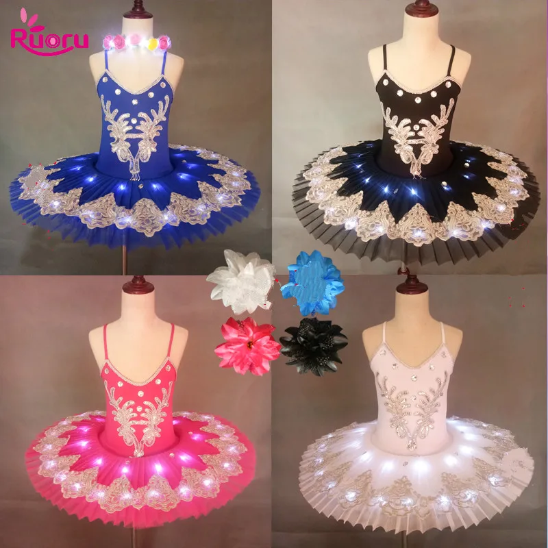 Ruoru-vestido de bailarina con luz Led Profesional para niñas, tutú de Ballet de Lago de los Cisnes, Ropa de baile, disfraces de fiesta de escenario