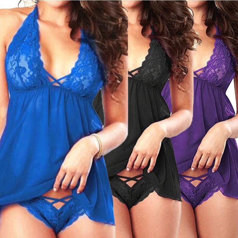 S-2XL 섹시한 란제리 여성 레이스 속옷 레이스 v 넥 란제리 섹시한 뜨거운 에로틱 베이비 돌 수면 드레스