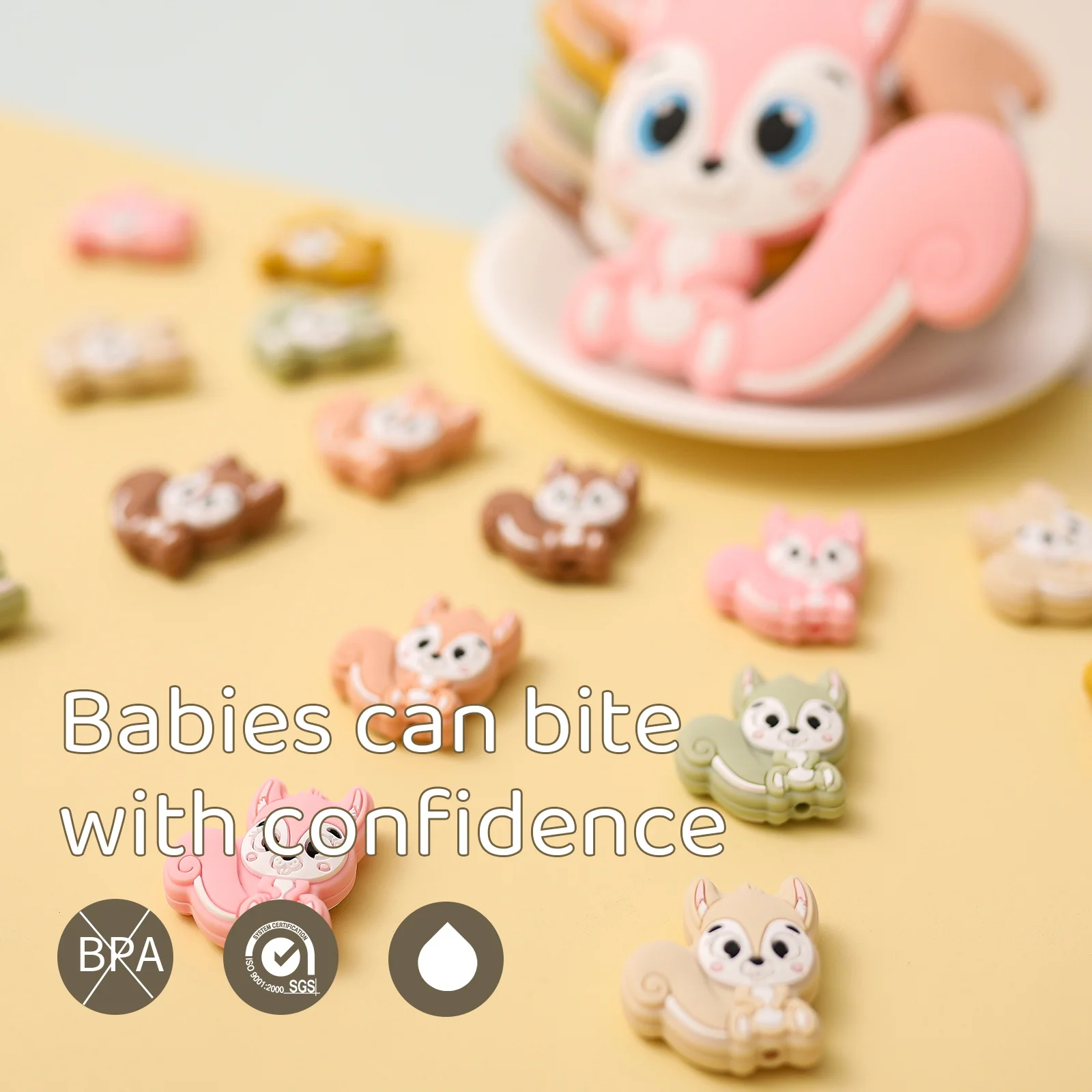 5 Pc/lot Baby Teether Beads Cartoon Squirrel Baby Teether Food Grade BPA Free Nursing Silicone Bead for DIY Pacifier Clip