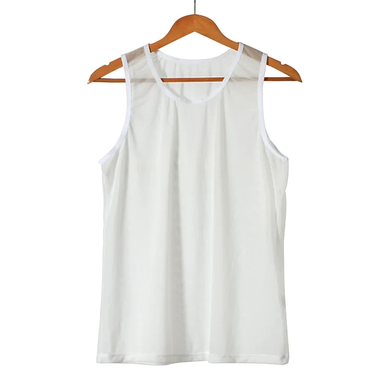 Sexy Men Tank Top Elastic Mesh See Through Breathable Muscle Vest Sexy Sleeveless T Shirts Loose Casual Sleepwear Undershirts