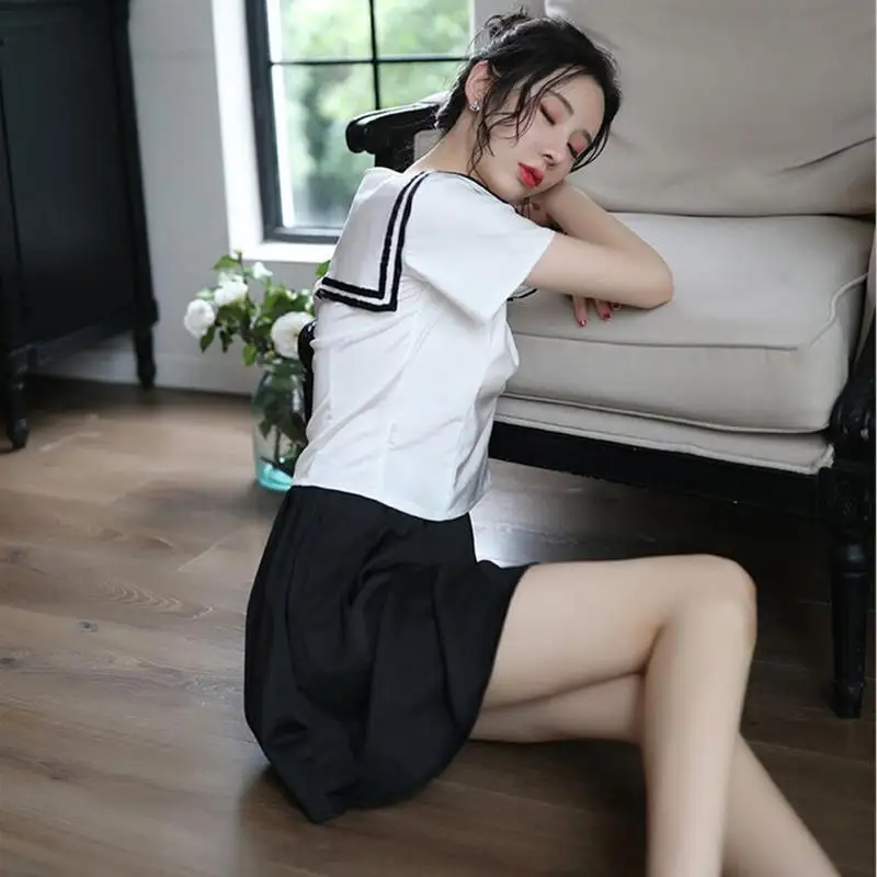 Sexy Lingerie Student Uniform Underwear Sailor Suit Square Collar Pleated Skirt Transparent Temptation Female Cosplay Costume