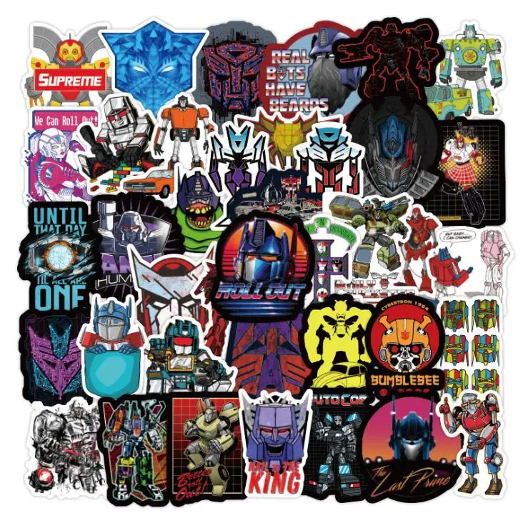 10 50pcs Transformers Stickers Robot Pegatinas Luggage Trolley Suitcase Guitar Electric Car Waterproof PVC Graffiti Sticker