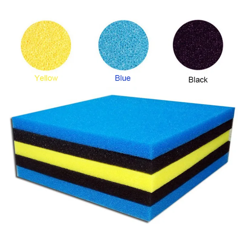 Water Filtration Foam Fish Tank Biochemical Filter Bio-sponge Skimmer Pads Sponge Aquarium Supplies Black Blue Yellow 50x50x2cm