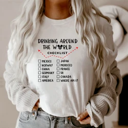 Drinking Around The World Checklist Shirt Epcot Drinking Shirt Epcot Shirts Food and Wine Shirt Women Fashion Summer Graphic Tee