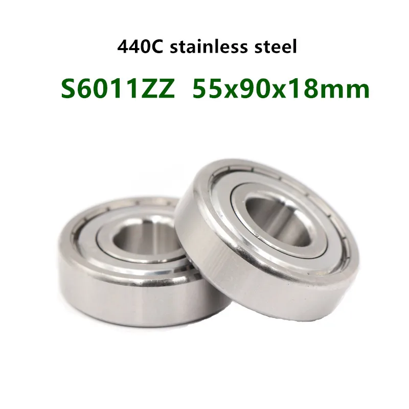 

2pcs S6011ZZ 55x90x18mm stainless steel 440C deep groove ball bearing S6011Z S6011 -2Z 55*90*18 mm