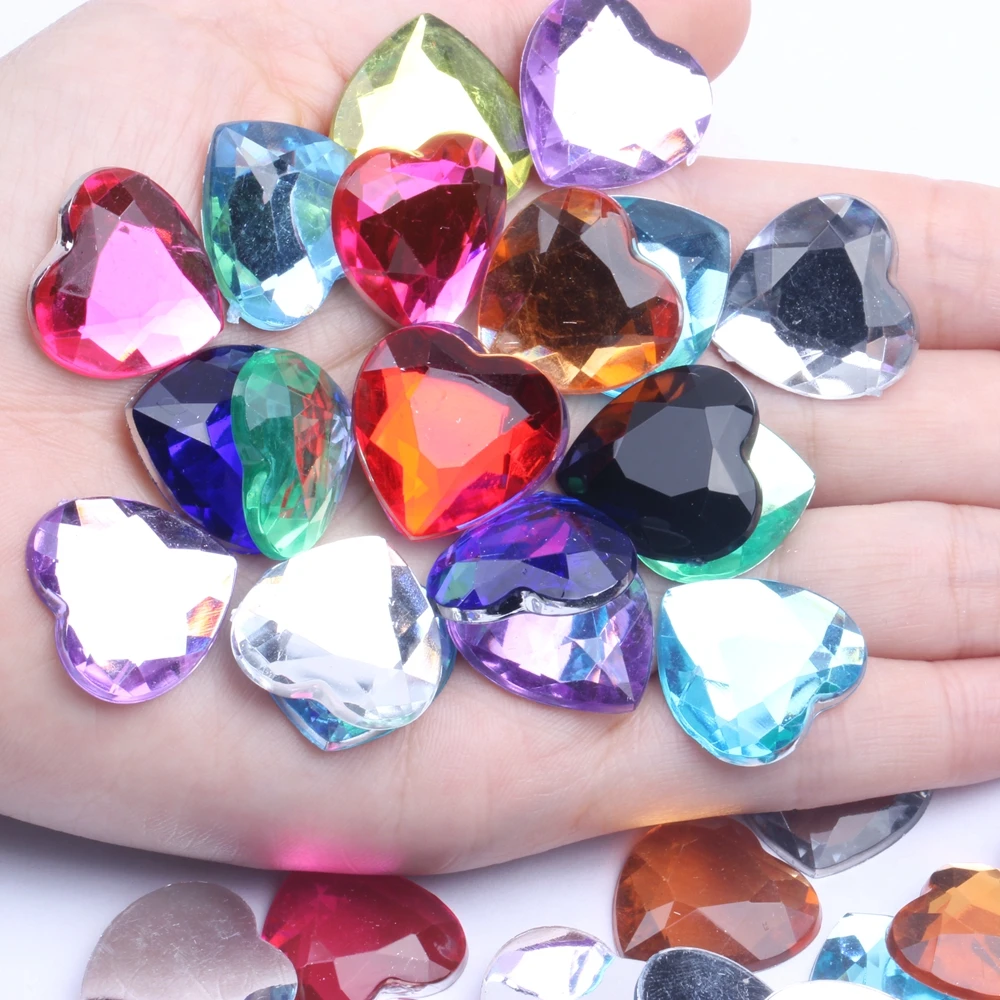 

Flat Back Facets Acrylic Rhinestones 16mm 20/100pcs Heart Shape Many Colors Glue On Beads DIY Crafts Garments Decorations