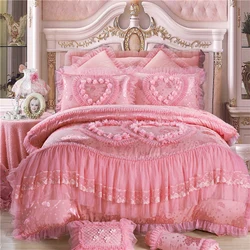 Silk Cotton Jacquard soul mates Luxury Wedding Bedding Set Lace Duvet Cover Bedspread pillowcases Queen King Size 4/6pcs