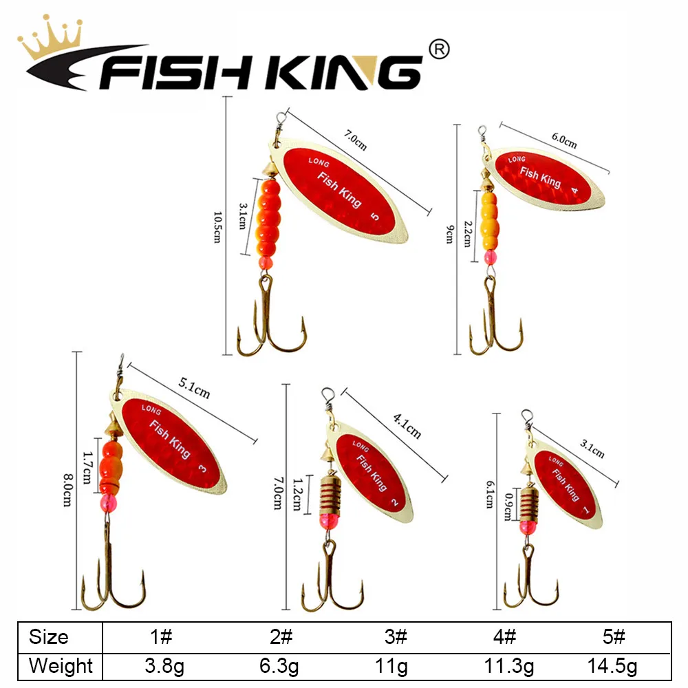 FISH KING 1pcs Metal Fishing Lure 3.8g 6.3g 11g 11.3g 14.5g Spinner Bait Brass Material Hard Baits Treble Hook Fishing Tackle